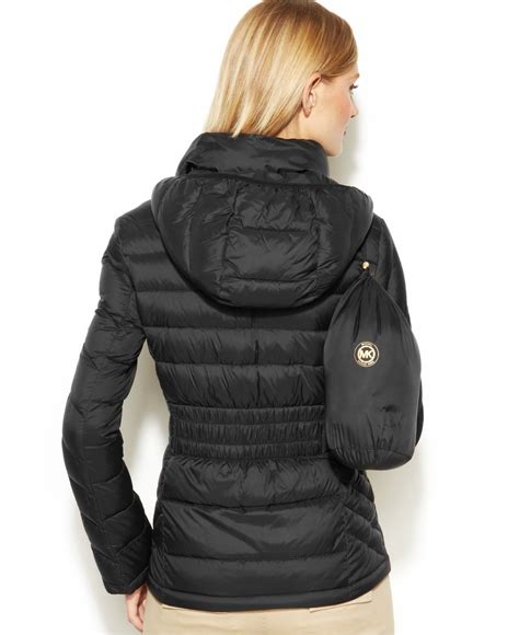 michael michael kors chevron hooded packable down puffer coat|Michael Kors lightweight packable jacket.